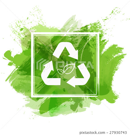 插图素材: recycle sign on green watercolor paint background