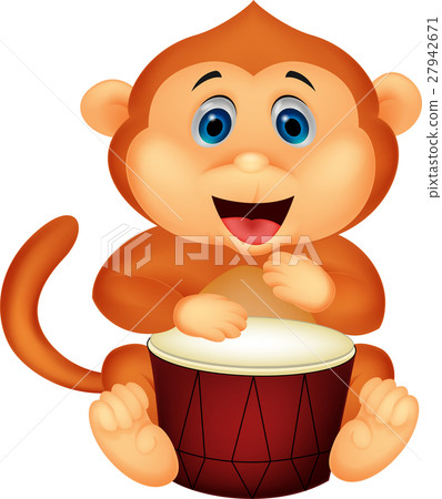 图库插图: cute monkey playing drum