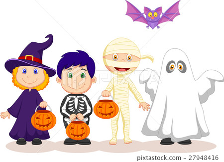 插图素材: happy halloween party with children trick or treat