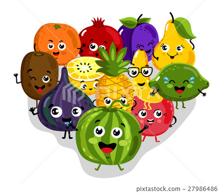 插图素材: funny fruit isolated cartoon characters