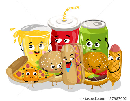 cartoonfood,cartoonanimator 插图素材: funny fast food menu cartoon character