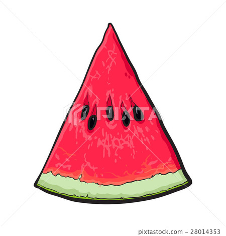 插图素材: triangular slice of ripe watermelon, sketch style