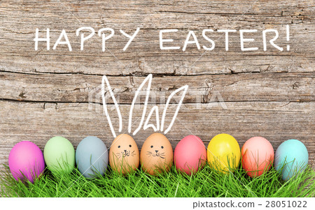 图库照片: funny bunny easter eggs decoration. happy easter