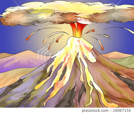 插图素材: volcano eruption with hot lava illustration