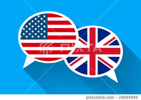 插图素材: speech bubbles with american and britain flags