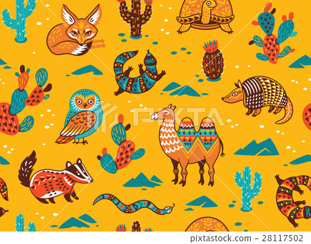 图库插图: seamless pattern with desert animals