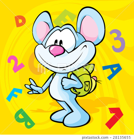 插图素材: cute mouse cartoon illustration with school bag