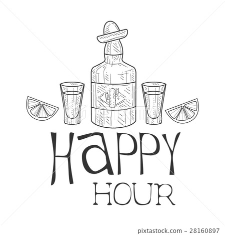 Bar Happy Hour Promotion Sign Design Template Hand Stock Illustration