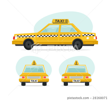 插图素材: set of cartoon yellow taxi car. isolated objects