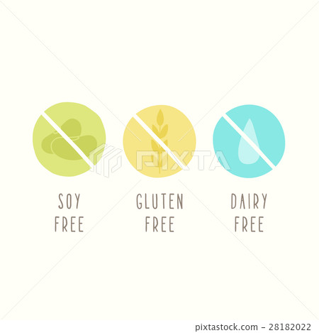 插图素材: soy, gluten, dairy free. set of signs.