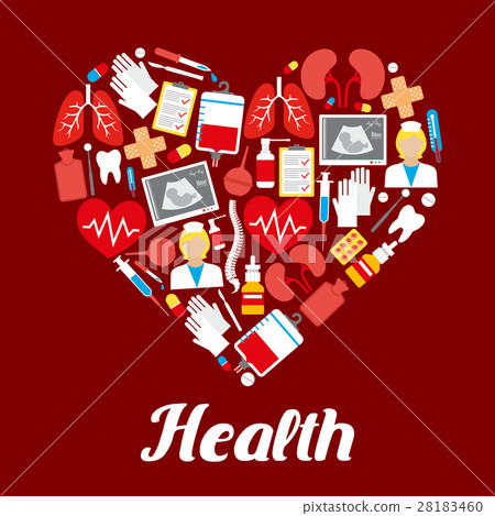 插图素材: health heart medical vector poster of medicines
