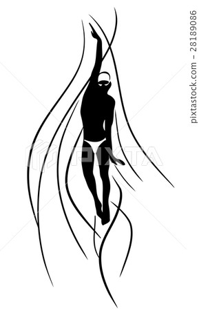 图库插图: back crawl backstroke swimmer silhouette. sport