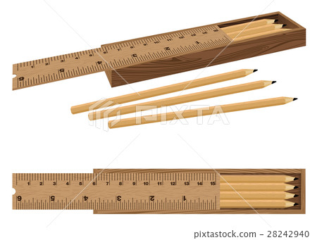 插图素材: ruler and pencil design for wooden texture box.