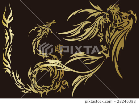 stock illustration: tribal phoenix and dragon illus
