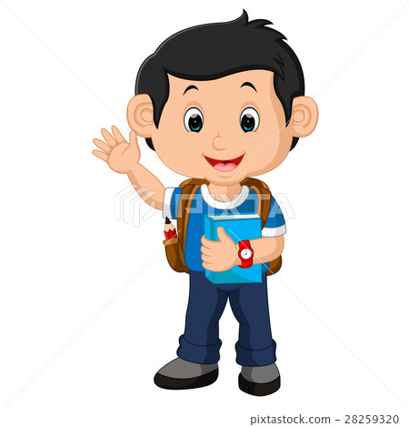 图库插图: school boy cartoon walking