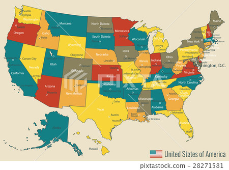 图库插图: usa map with federal states. all states are