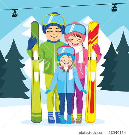 插图素材: family ski winter vacation