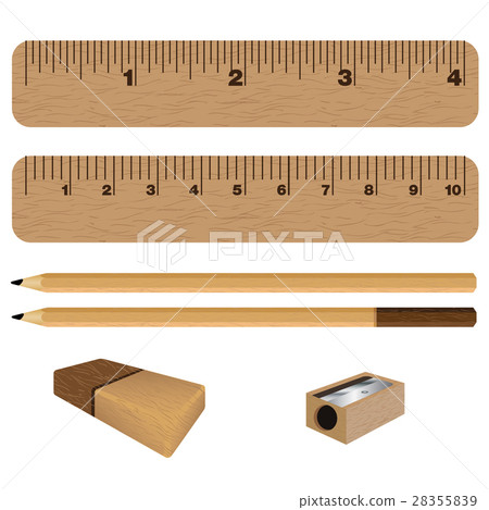 首页 插图 文具 笔 铅笔 wooden ruler and pencil, eraser with