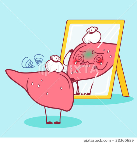 插图素材: cartoon sick liver look mirror
