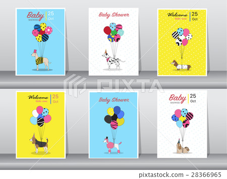 插图素材: set of baby shower cards,vintage color,poster
