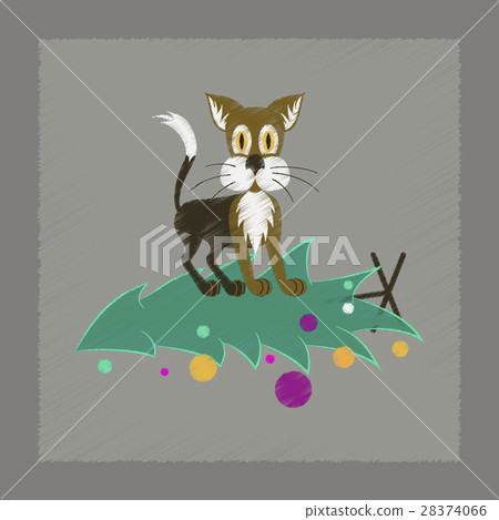 插图素材: flat shading style icon christmas tree cat