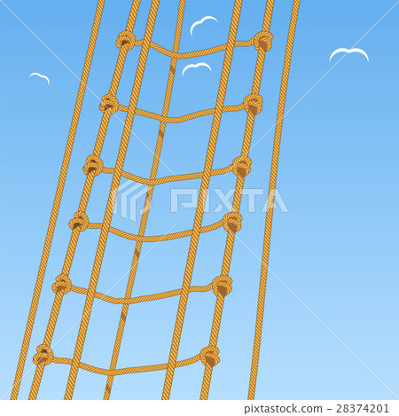 插图素材: rope ladder. rope. reef knot and seagulls