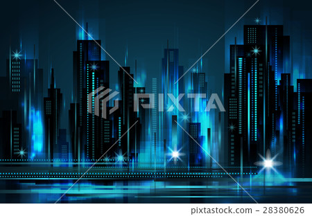 插图素材: night city skyline , vector illustration