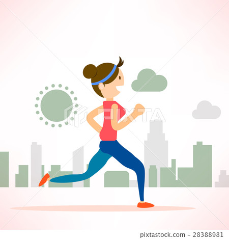 插图素材: woman running jogging city run marathon sport