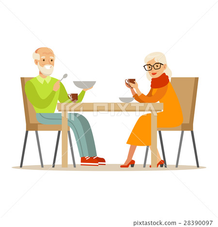 插图素材: grandfather and grandmother having dinner, part of