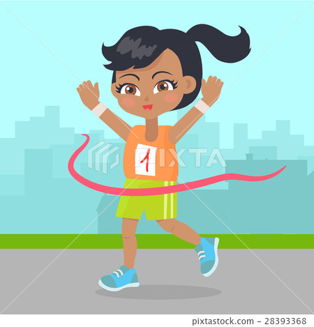插图素材: young girl win the race little runner sport banner