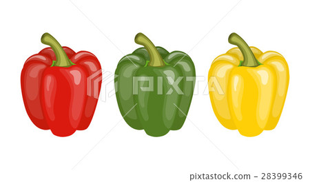 图库插图: yellow, red and green pepper.