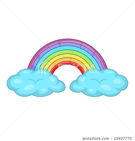 图库插图: clouds and rainbow icon, cartoon style