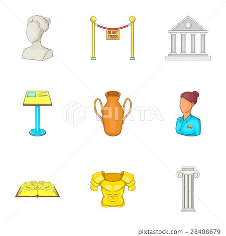 Gallery In Museum Icons Set Cartoon Style Stock Illustration