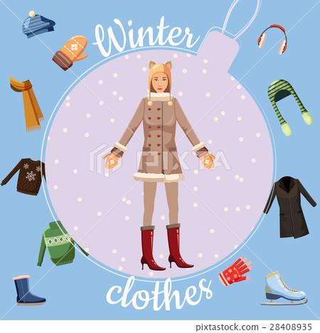 图库插图: winter clothes concept, cartoon style