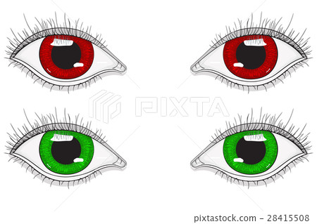 图库插图: eyes. red and green cartoon eyes. hand drawn