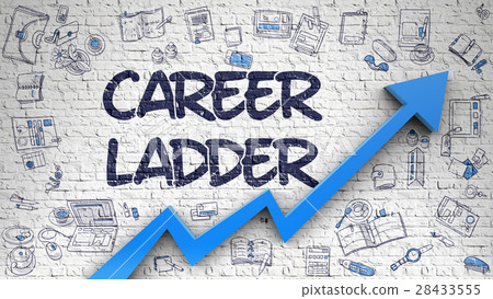 图库插图: career ladder drawn on brick wall.