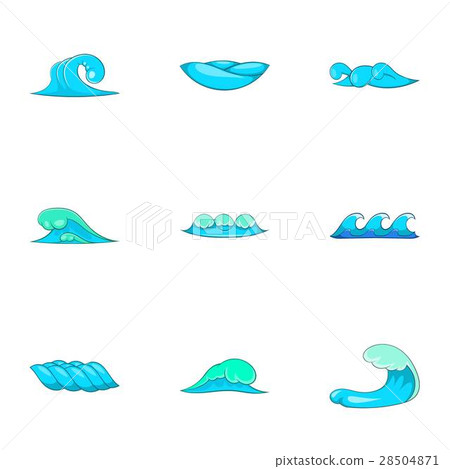 插图素材: ocean waves icons set, cartoon style