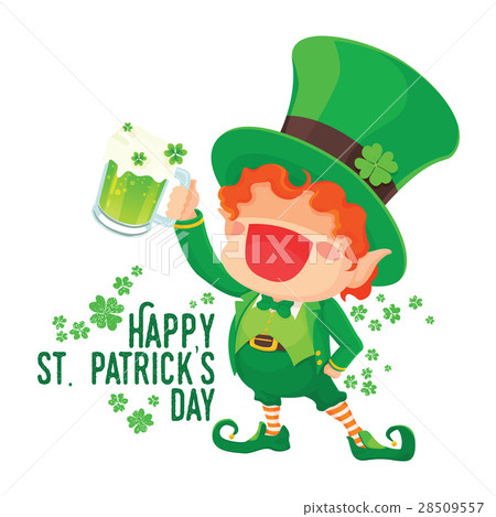 patrick's day leprechaun holding beer.