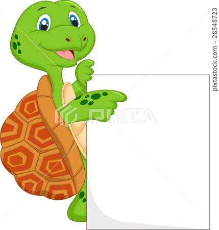 插图素材 cute turtle cartoon with blank sign