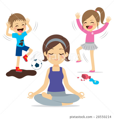 插图素材: noisy children mother yoga