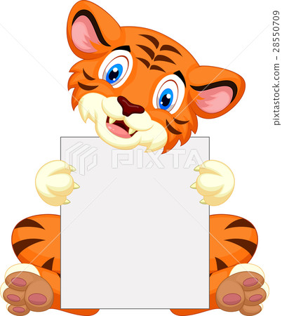 图库插图 cute tiger cartoon holding blank sign