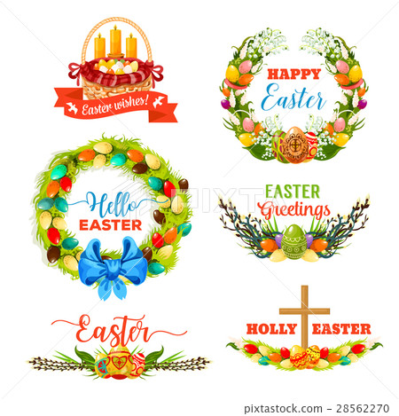 图库插图: easter holiday symbol with egg and flower wreath
