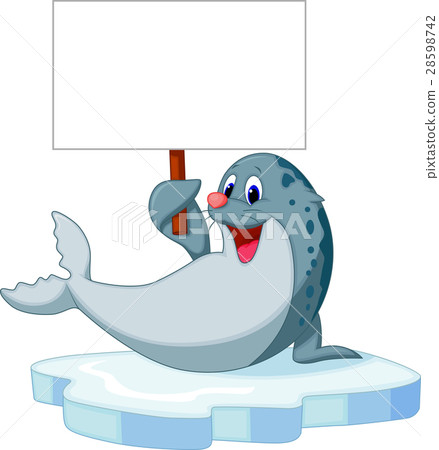 插图素材: cute seal cartoon holding blank sign