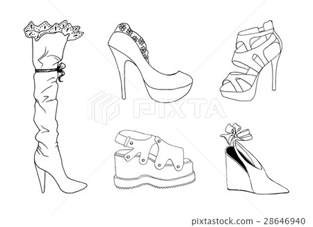 插图素材: high-heeled shoes for woman. fashion footwear set.