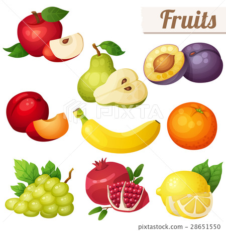 cartoonfood,cartoonanimator 插图素材: set of cartoon food icons. fruits isolated