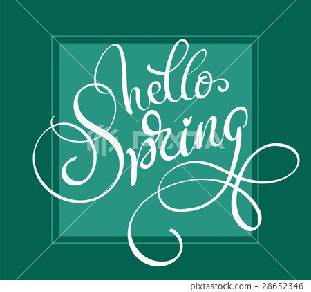 hellospring,hellospring绘本 插图素材: hello spring words on green background frame
