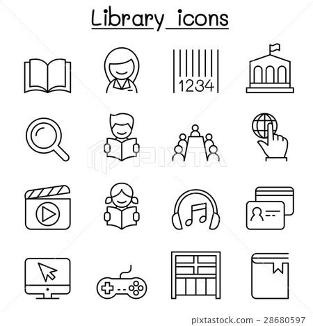 插图素材: library icon set in thin line style