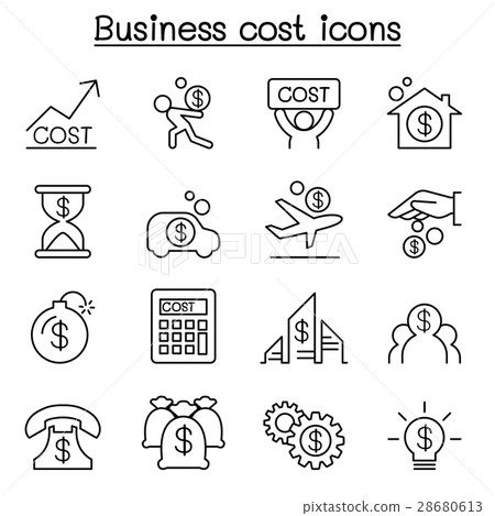 图库插图: business cost icon set in thin line style