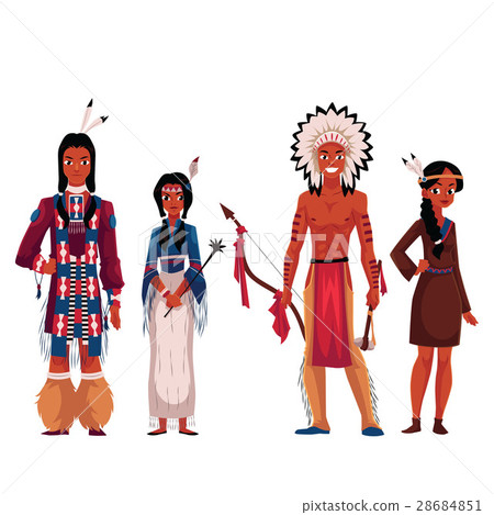 插图素材: native american indians, men and women, in