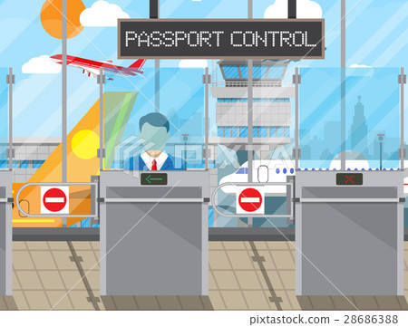 插图素材: border control concept, immigration officer